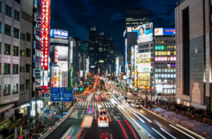 The beautiful night lights of Tokyo Japan