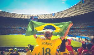 Soccer fanatic, supporting Brazil. Brazil is the number one country for soccer.