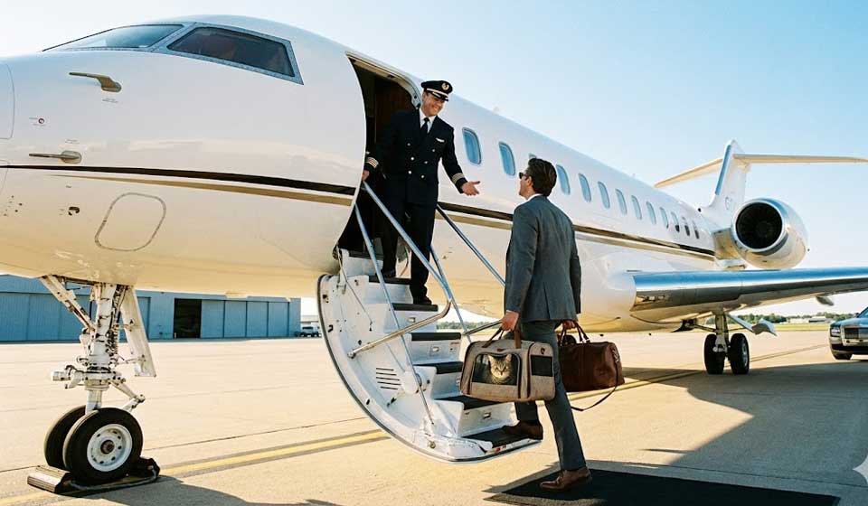 Boarding A Pet Friendly Private Jet Charter.