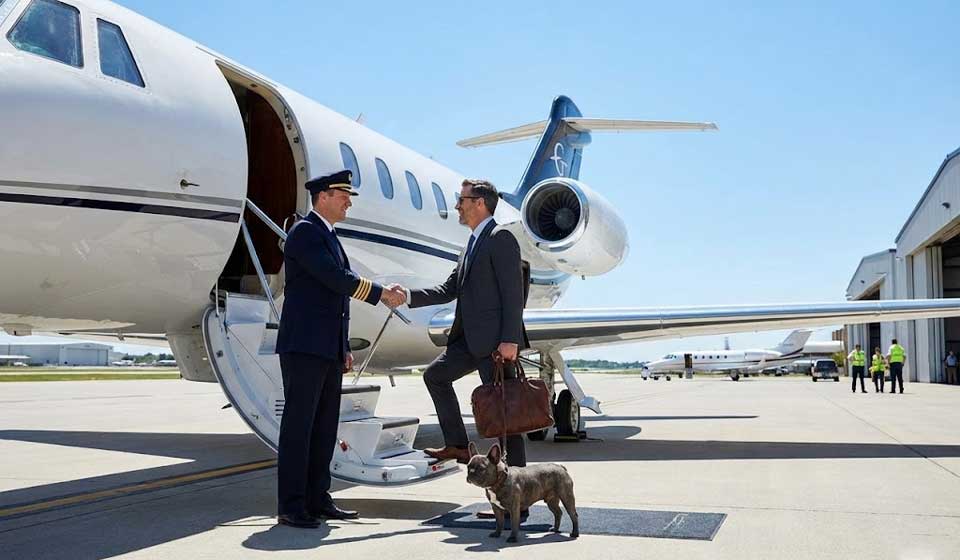 Boarding A Private Jet With A Dog.