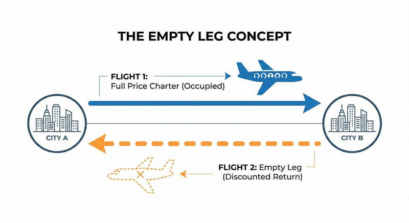 Diagram Explaining How Empty Leg Private Jet Flights Are Generated