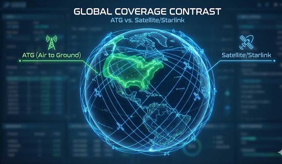 Map Comparing Air-To-Ground Vs Satellite Wi-Fi Coverage.
