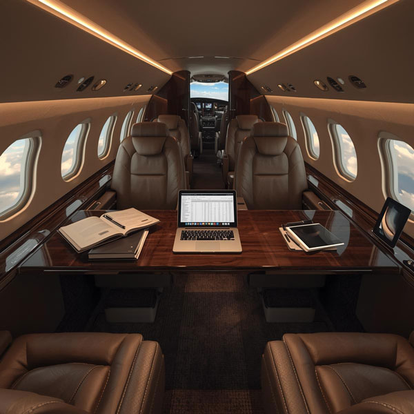 A modern aircraft from our fleet of the best executive jets, prepared for a corporate charter flight.