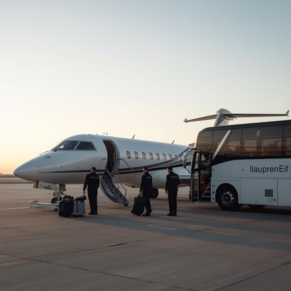 Specialized sports equipment being carefully loaded onto a private jet for seamless team charters travel.