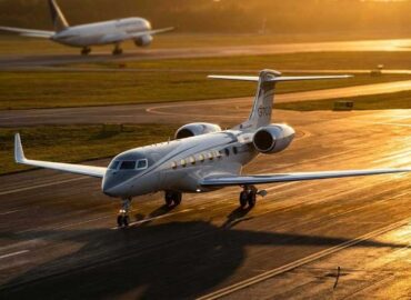 A private jet on the runway illustrating the commercial plane vs private jet contrast.