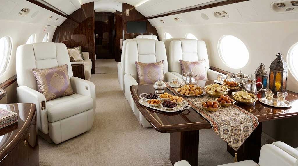 Luxury Interior Of A Private Jet Suited For International Business Travel.