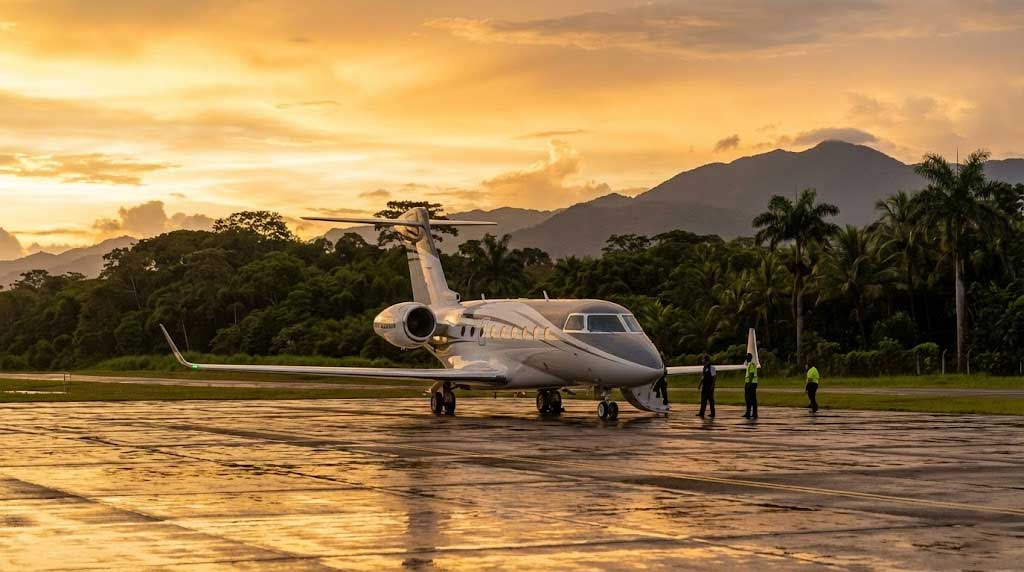 Private Jet Parked At A South American Airport Ready For Leisure Travel.